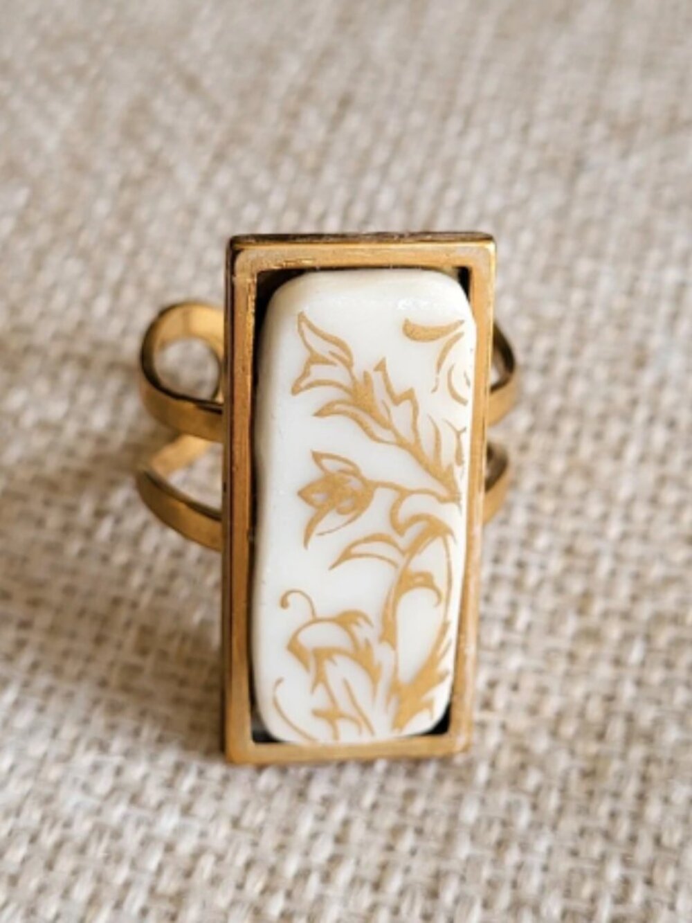 Rococo-style botanical pattern Broken china ring from vintage 1974 Lennox plate